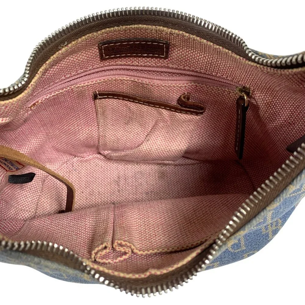 Dooney Bourke Blue Denim Jeans DB Logo Brown Leather Mini Hobo Bag Vintage Y2K